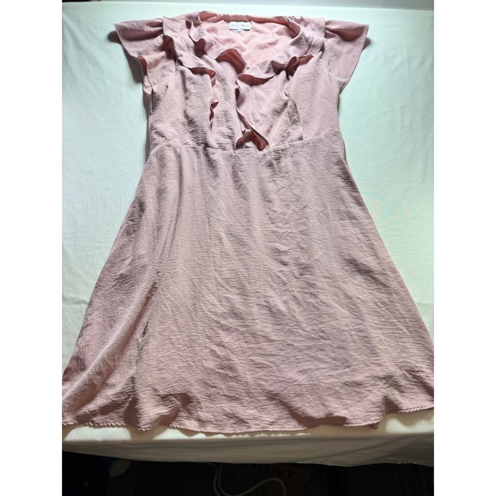 Hanna Nikole Womens 24W Pink Ruffle Neck Fit Flare Short Sleeve Dress‎ Polyester